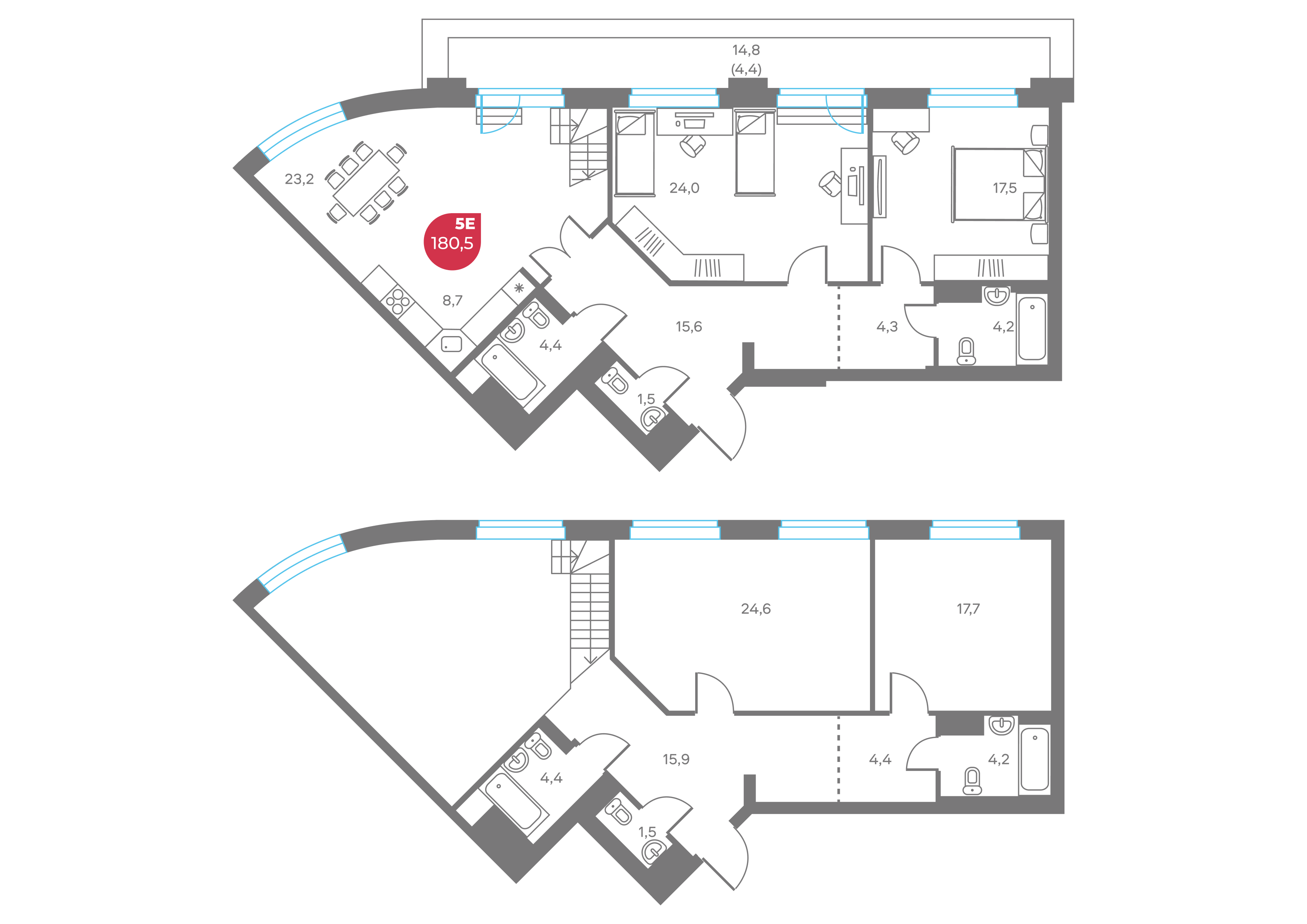 5-комнатная 180 м2 в ЖК Кама корпус null этаж 8