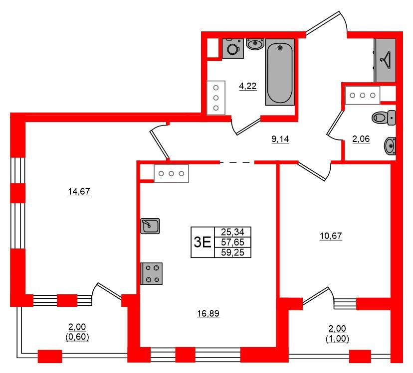 2-комнатная 59 м2 в ЖК Respect корпус null этаж 5