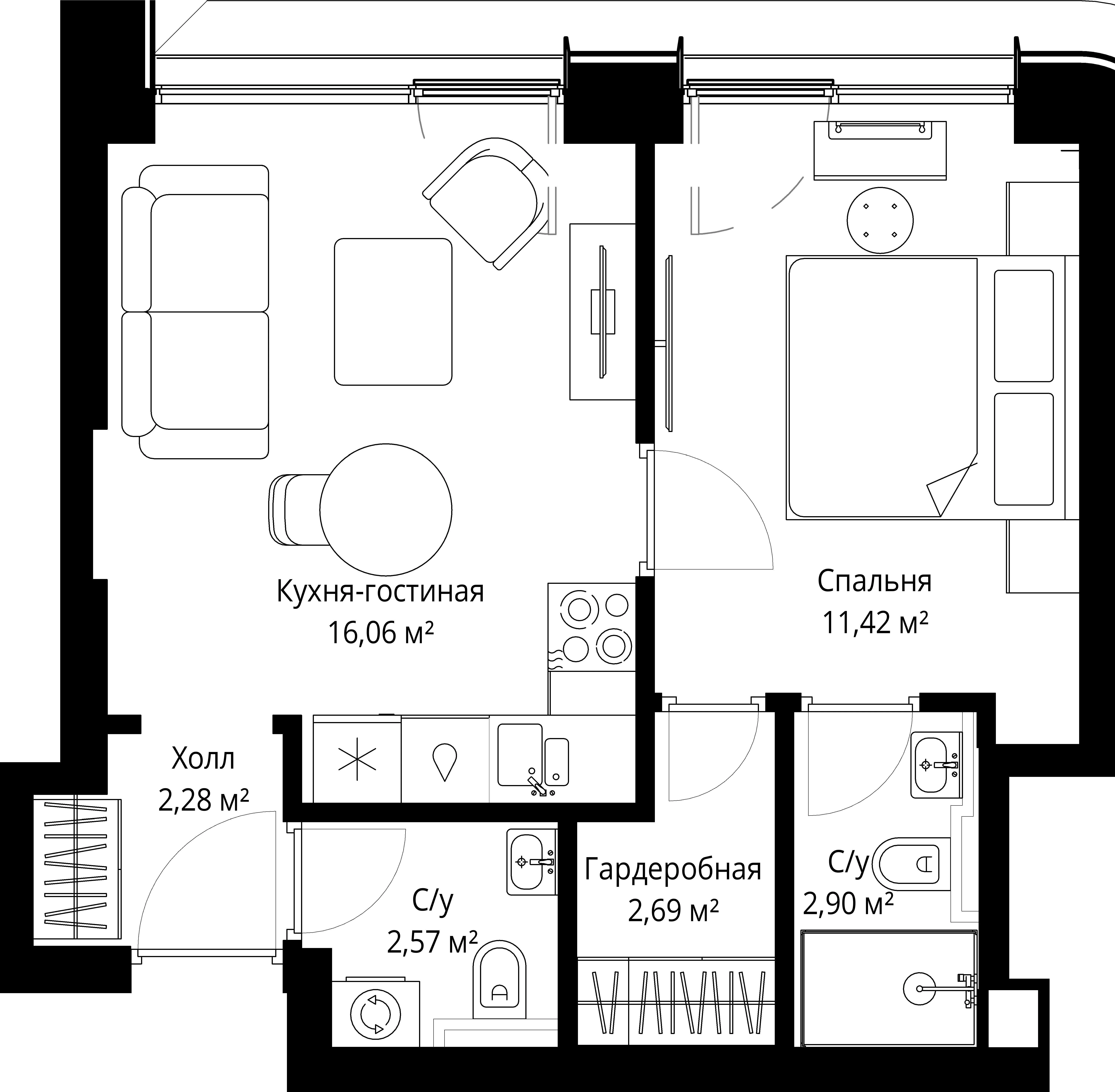 1-комнатная 37 м2 в ЖК CITY BAY корпус null этаж 24