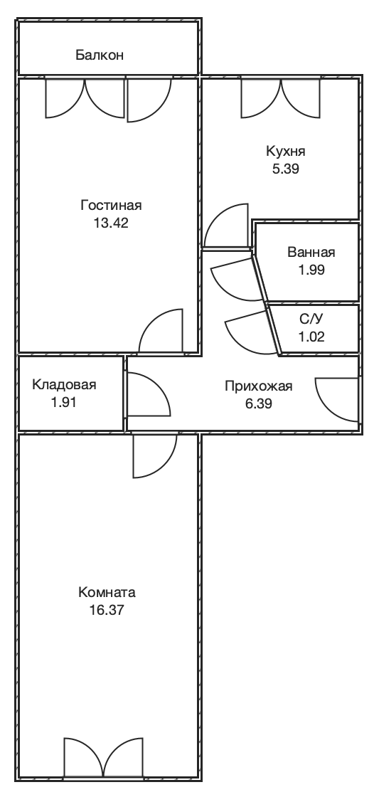 2-комнатная 47.5 м2 в ЖК undefined корпус null этаж 5