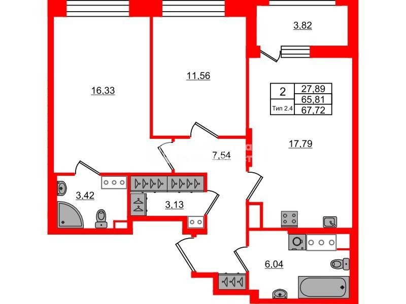 2-комнатная 65 м2 в ЖК Setl Ривьера корпус null этаж 14