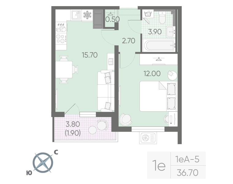 1-комнатная 36 м2 в ЖК Зеркальный ручей корпус null этаж 21