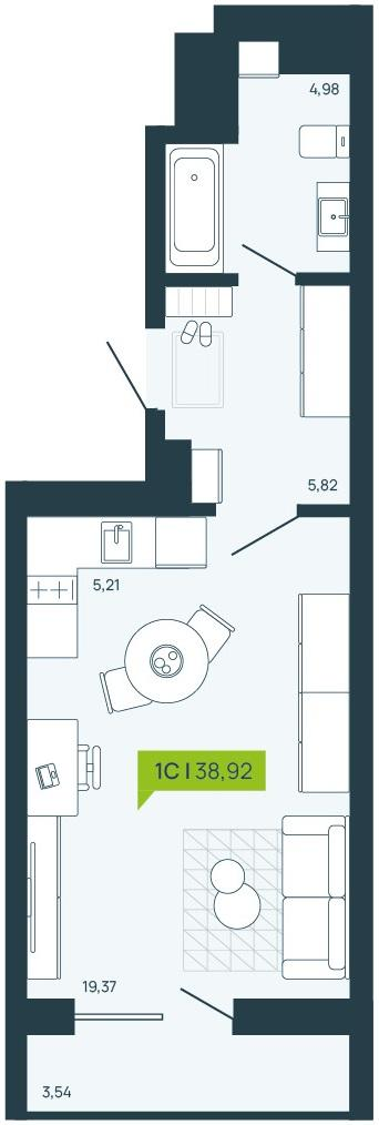 1-комнатная 38 м2 в ЖК Зоркий Парк корпус null этаж 8