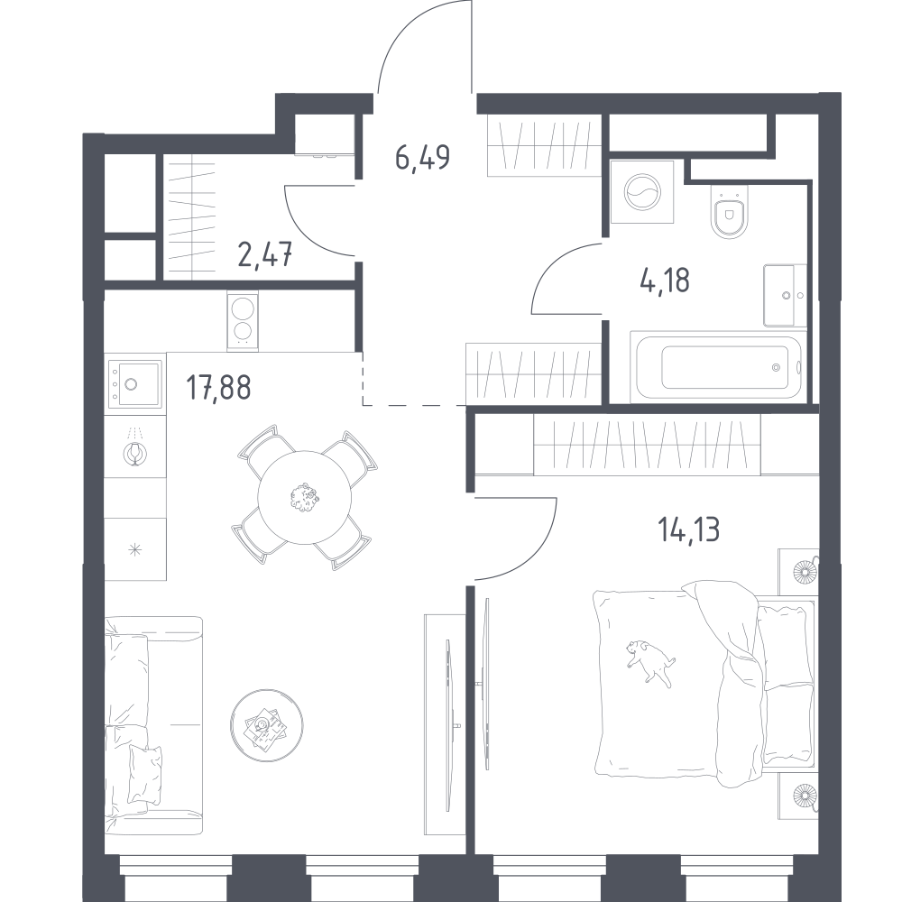 Студия 45 м2 в ЖК Квартал на воде корпус null этаж 13