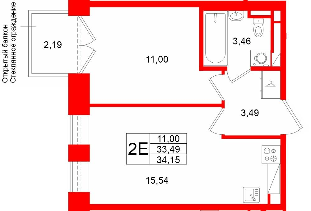 1-комнатная 33 м2 в ЖК Аристократ корпус null этаж 4