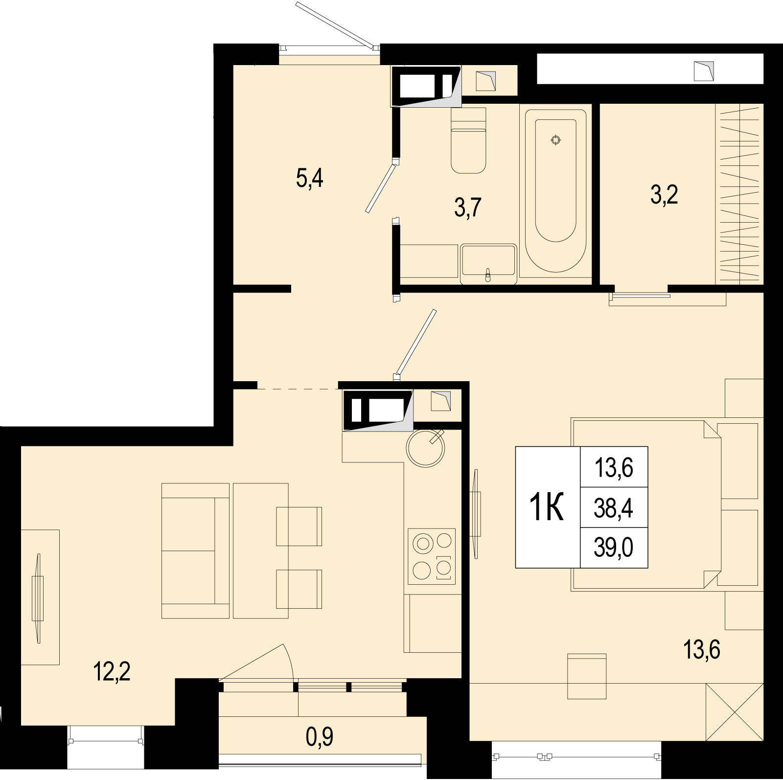 1-комнатная 38 м2 в ЖК Новая Щербинка корпус null этаж 7