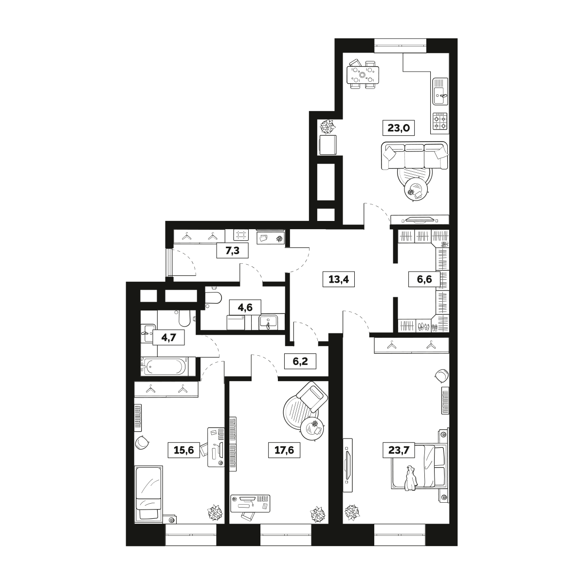3-комнатная 122 м2 в ЖК Лайм корпус null этаж 11