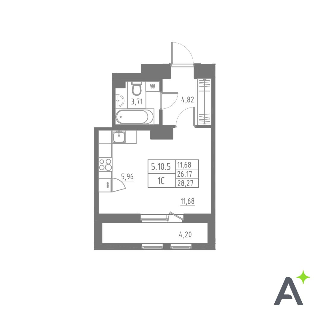 Студия 28 м2 в ЖК Аквилон SOLAR корпус null этаж 11