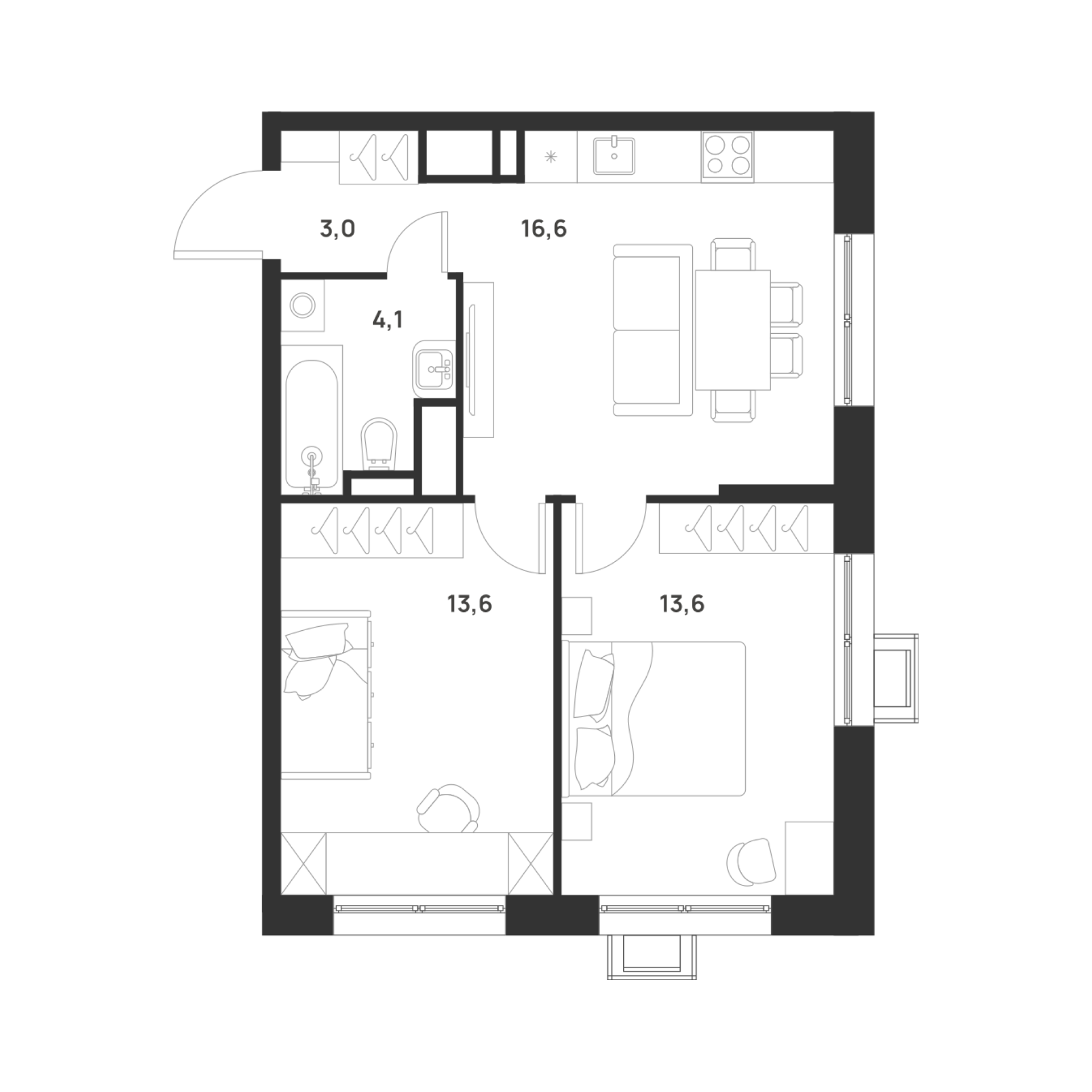 2-комнатная 50 м2 в ЖК Foreville корпус null этаж 4