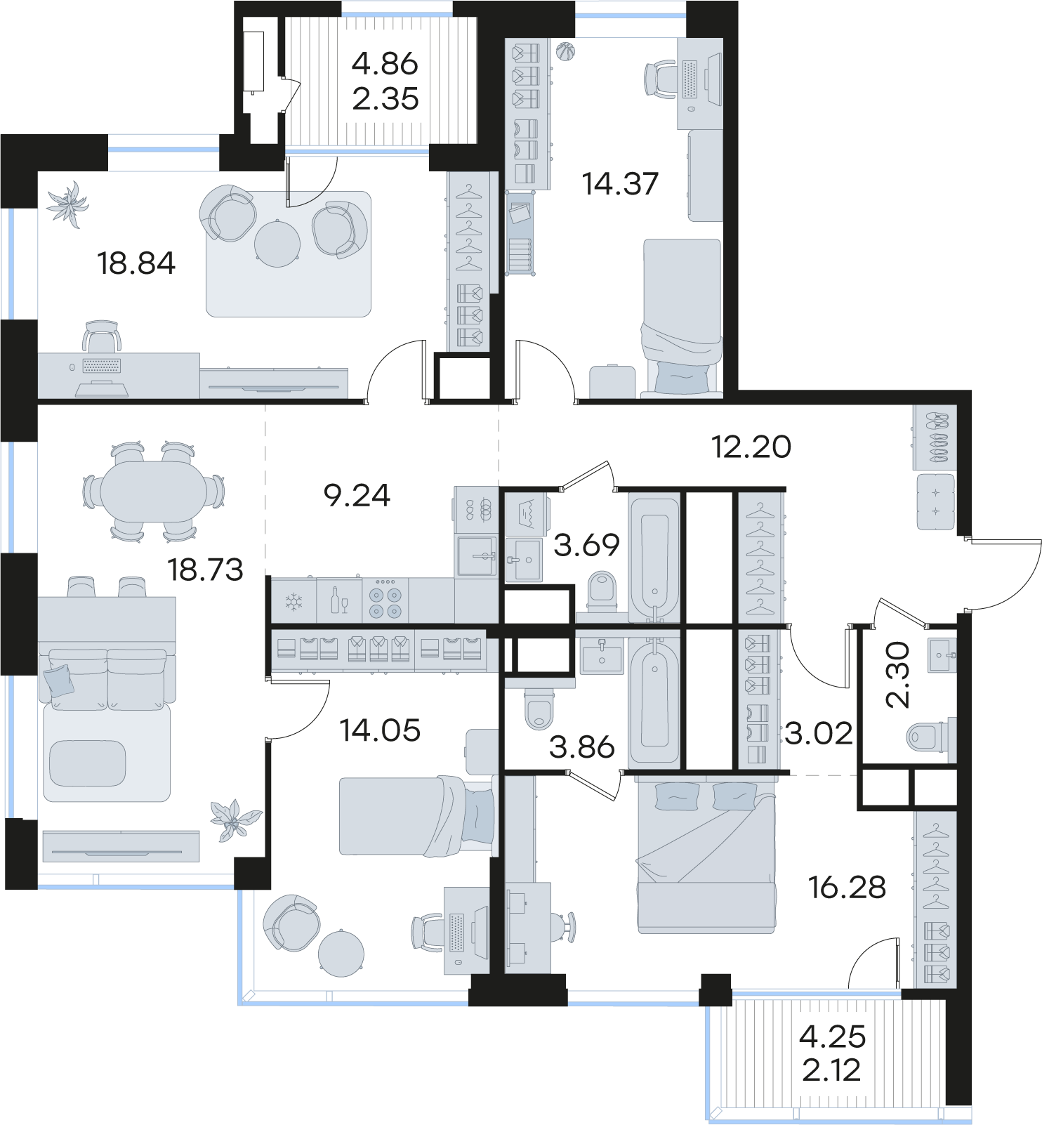 4-комнатная 121 м2 в ЖК Статус на Черниговской корпус null этаж 29