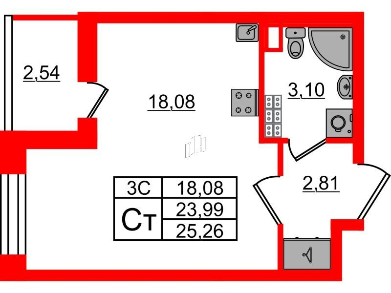 Студия 23 м2 в ЖК Парадный ансамбль корпус null этаж 5