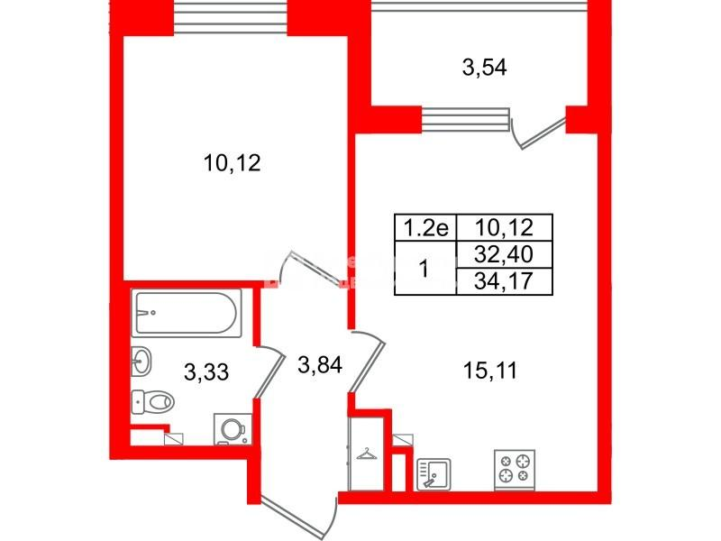 1-комнатная 32 м2 в ЖК Парадный ансамбль корпус null этаж 2