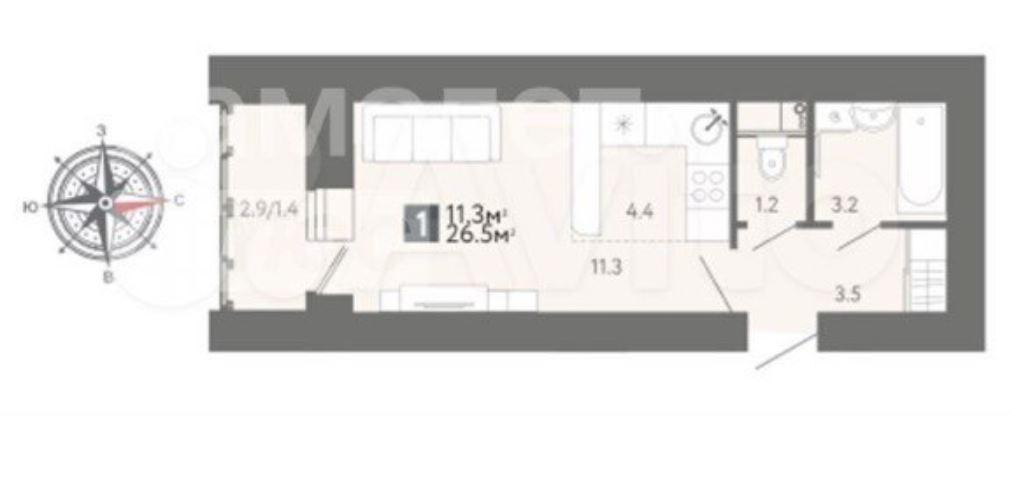 Студия 26.5 м2 в ЖК undefined корпус null этаж 13