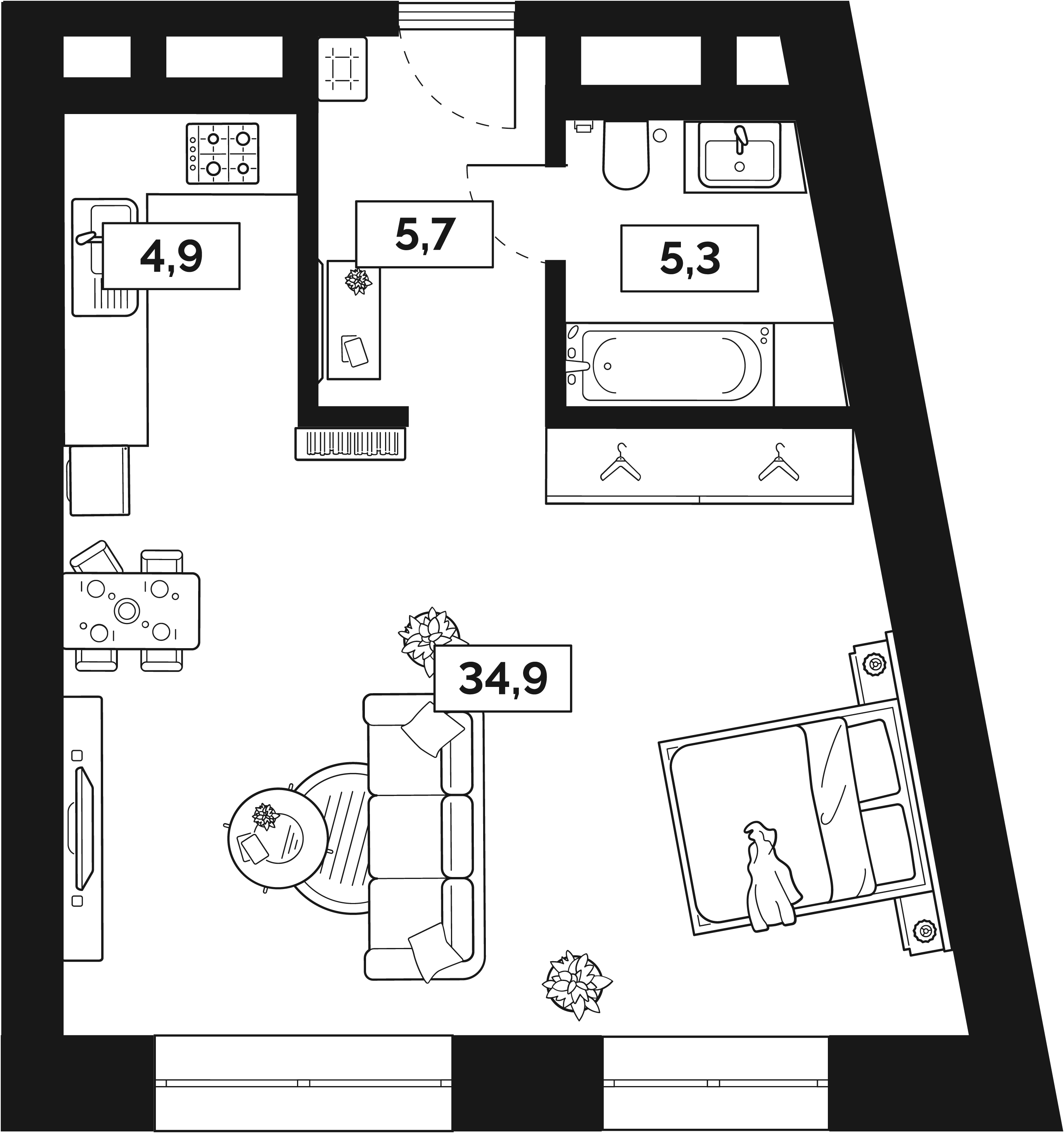 1-комнатная 50 м2 в ЖК Лайм корпус null этаж 25