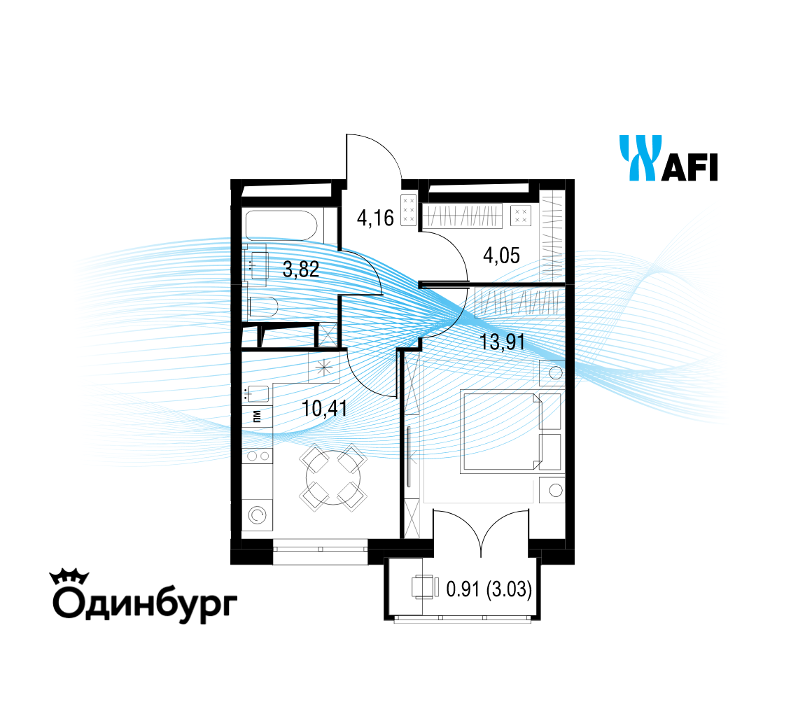 1-комнатная 37 м2 в ЖК Одинбург корпус null этаж 15