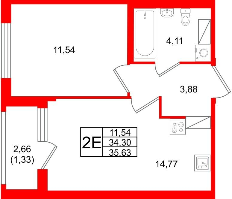 1-комнатная 35 м2 в ЖК Квартал Заречье корпус null этаж 9