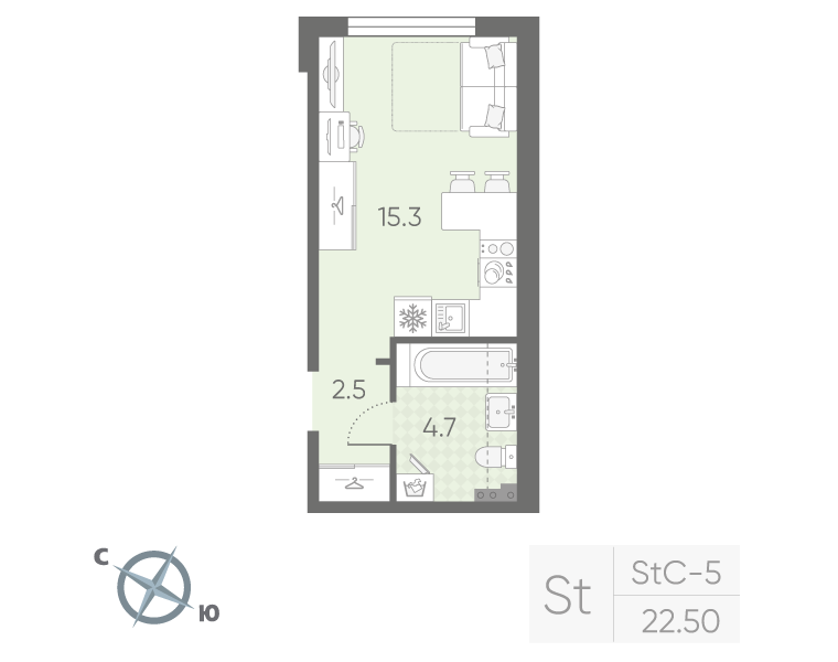 Студия 22 м2 в ЖК Пулково Lake корпус null этаж 1