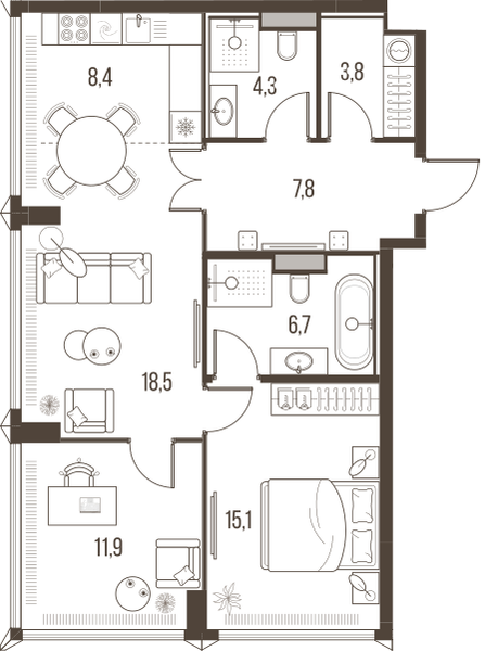 3-комнатная 76 м2 в ЖК High Life корпус null этаж 6