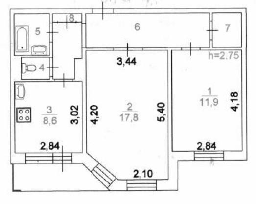 2-комнатная 54.4 м2 в ЖК undefined корпус null этаж 9