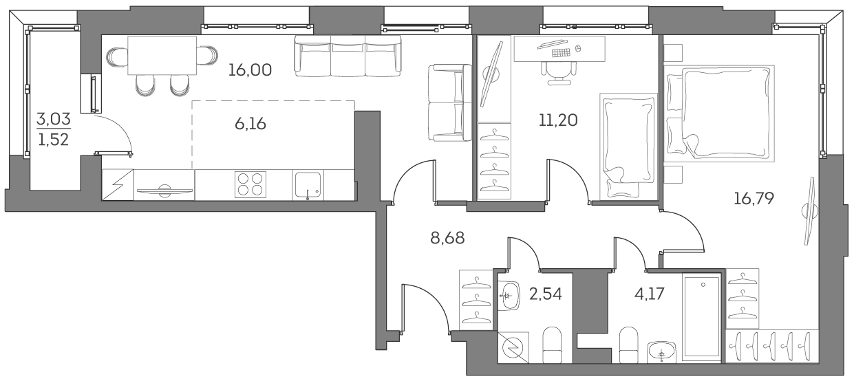 Студия 67 м2 в ЖК Аквилон Beside 2.0 корпус null этаж 22