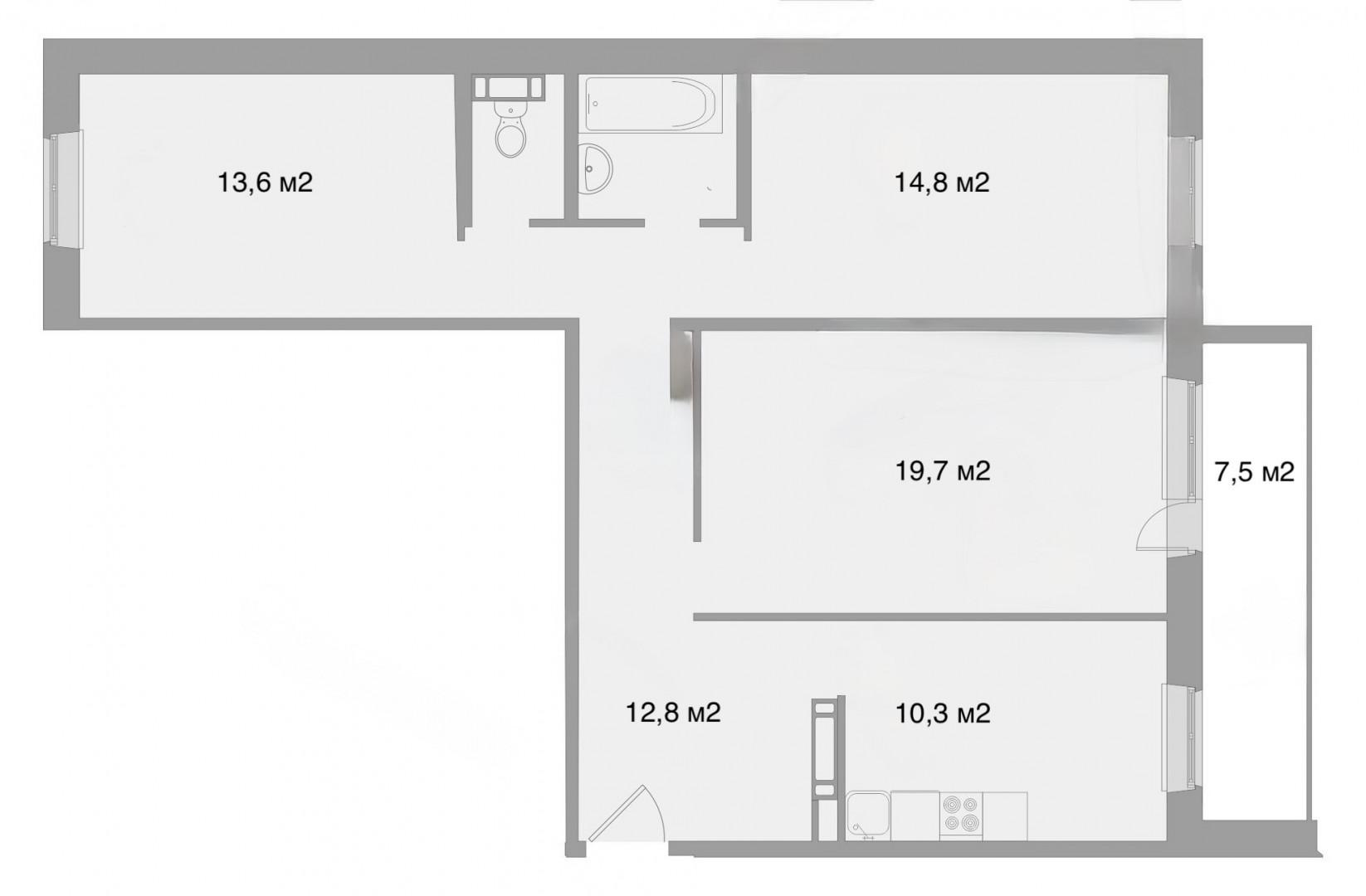 3-комнатная 80.5 м2 в ЖК undefined корпус null этаж 16