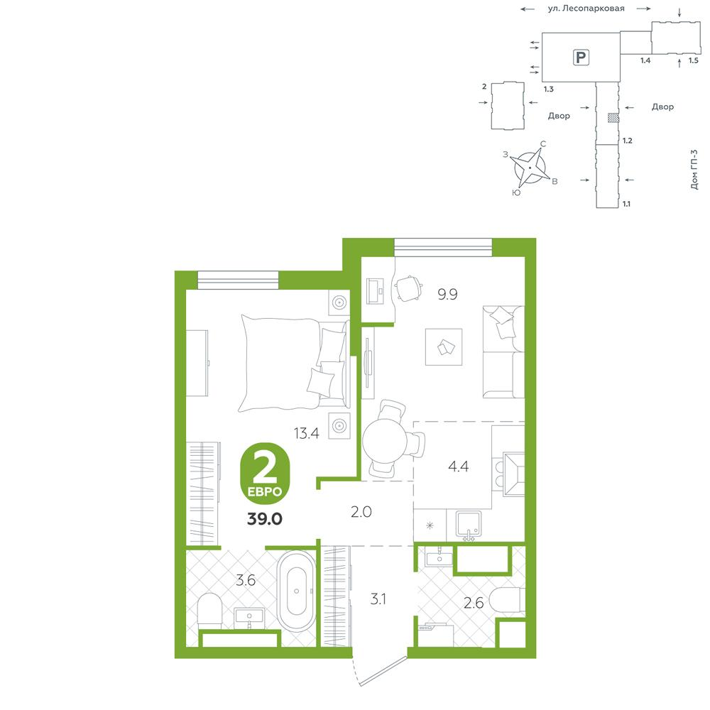 Студия 39 м2 в ЖК Чистые пруды корпус null этаж 10