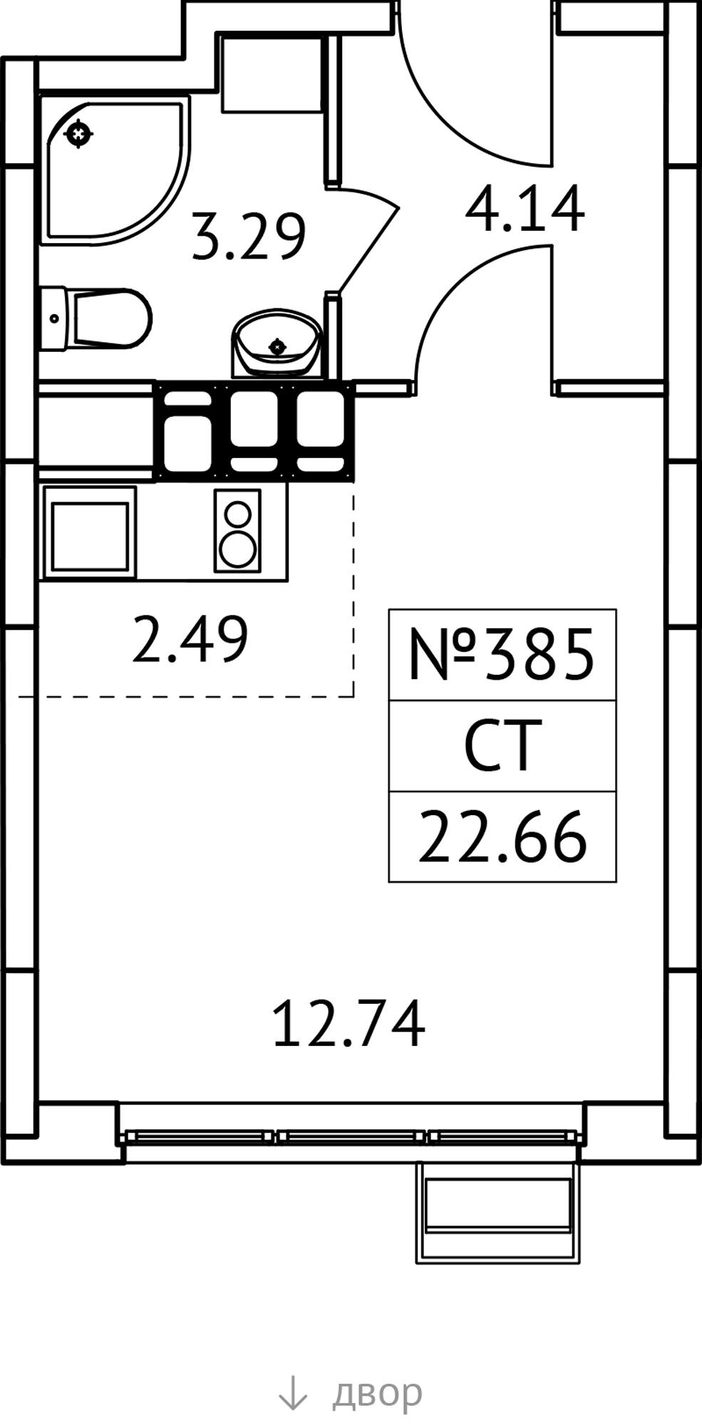 Студия 22 м2 в ЖК Новотомилино корпус null этаж 15