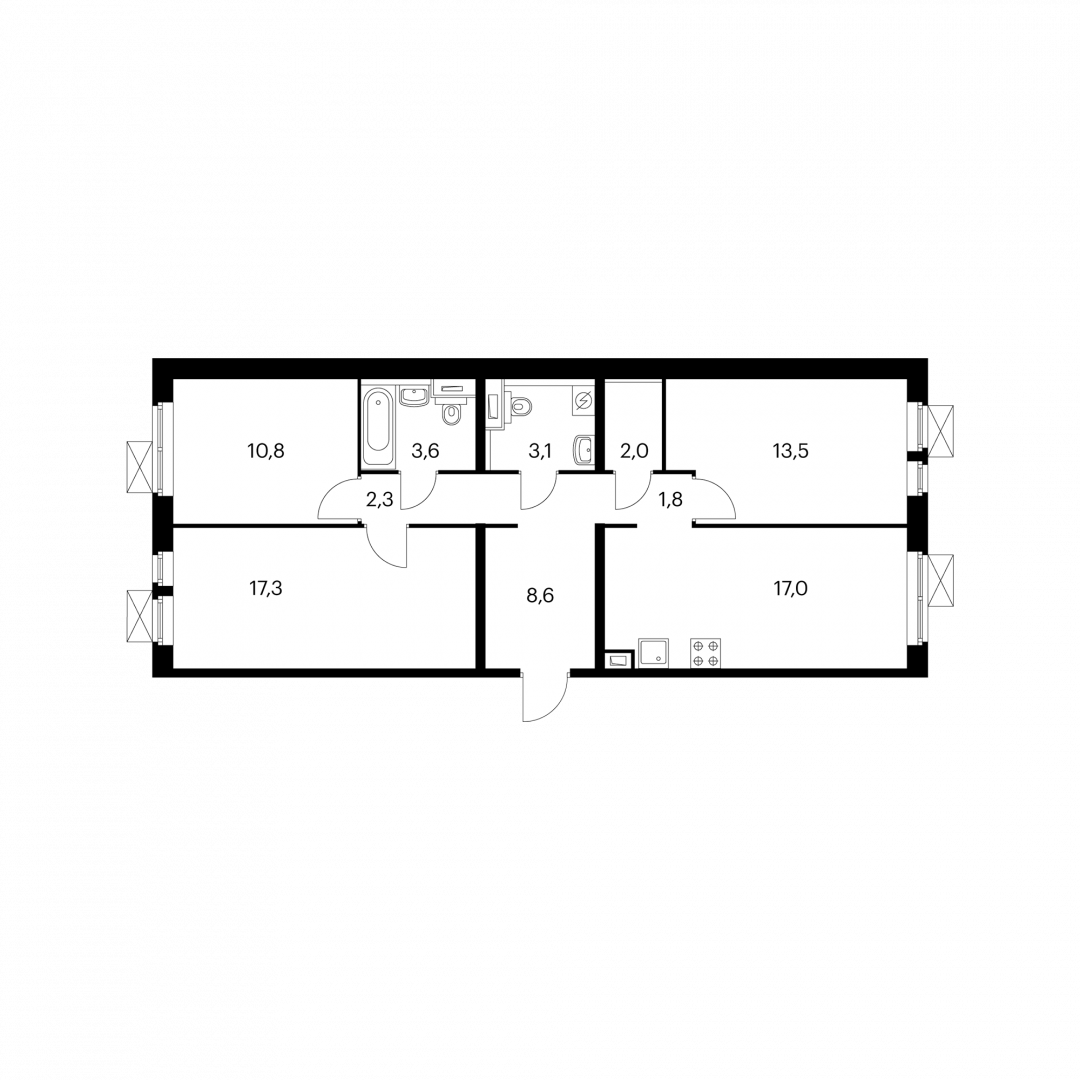 3-комнатная 79 м2 в ЖК undefined корпус null этаж 19