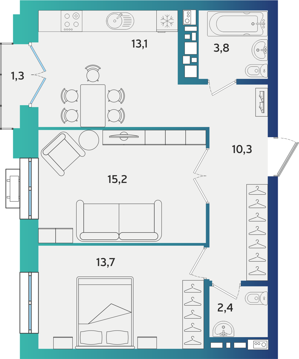 2-комнатная 58 м2 в ЖК Экополис корпус null этаж 3