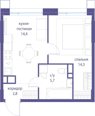 1-комнатная 37 м2 в ЖК Символ корпус null этаж 14