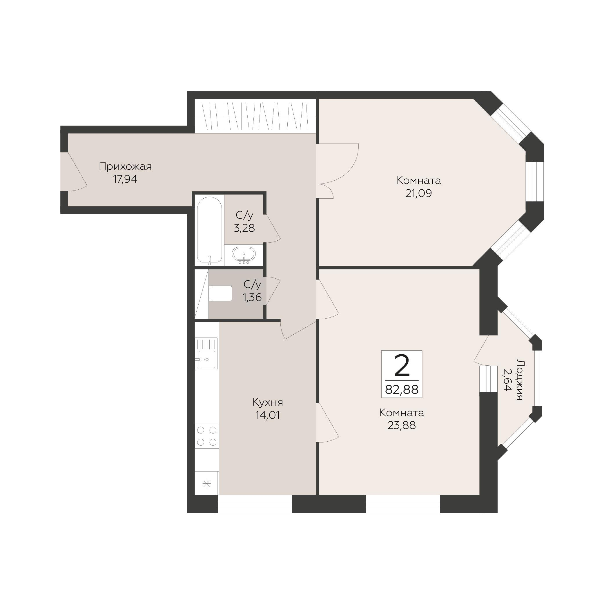 2-комнатная 82 м2 в ЖК Пахра Сити корпус null этаж 9