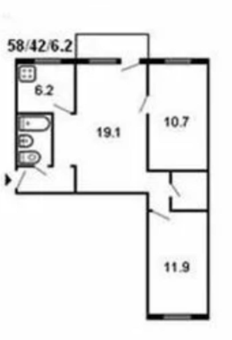 3-комнатная 58 м2 в ЖК undefined корпус null этаж 4