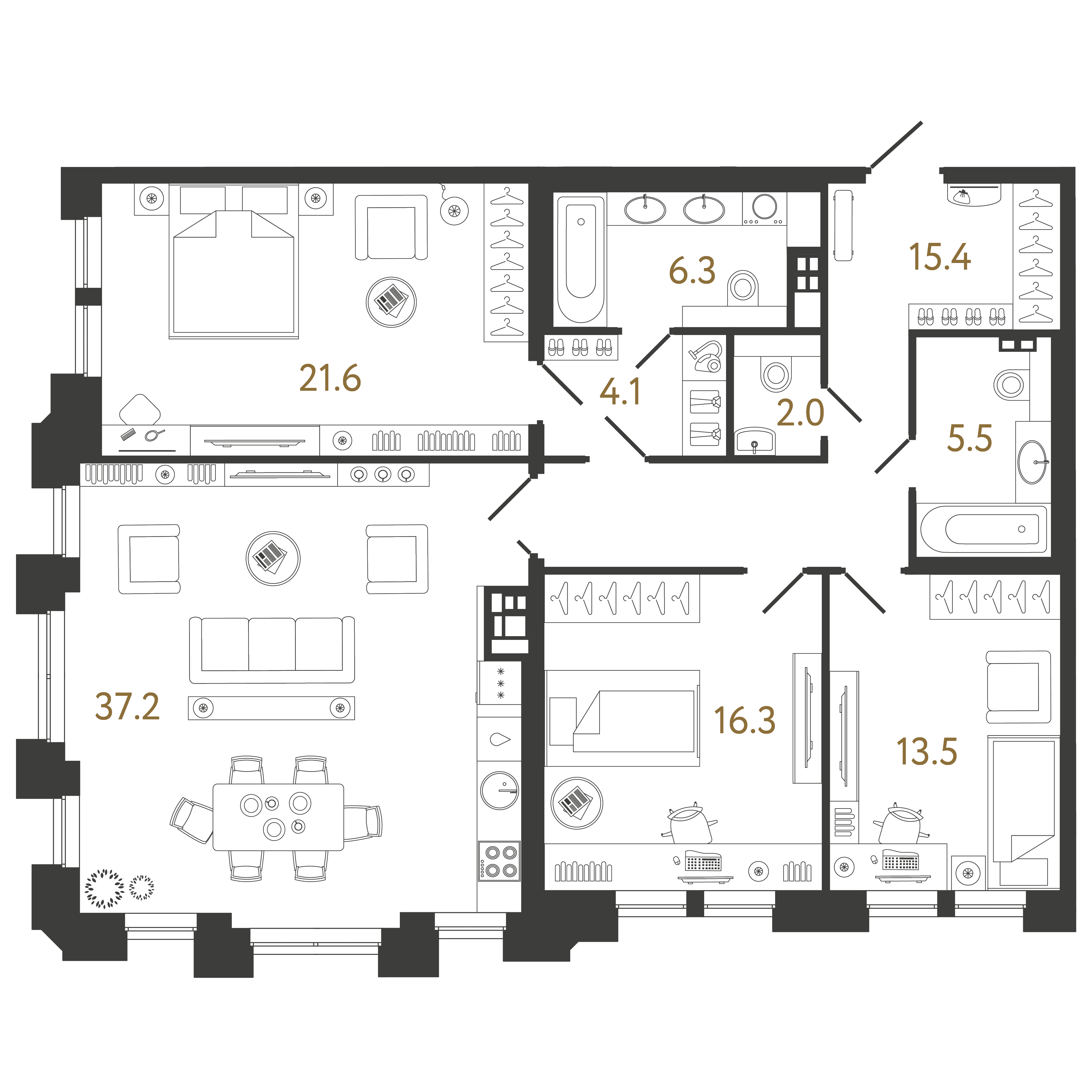 3-комнатная 121 м2 в ЖК Коллекционер корпус null этаж 4
