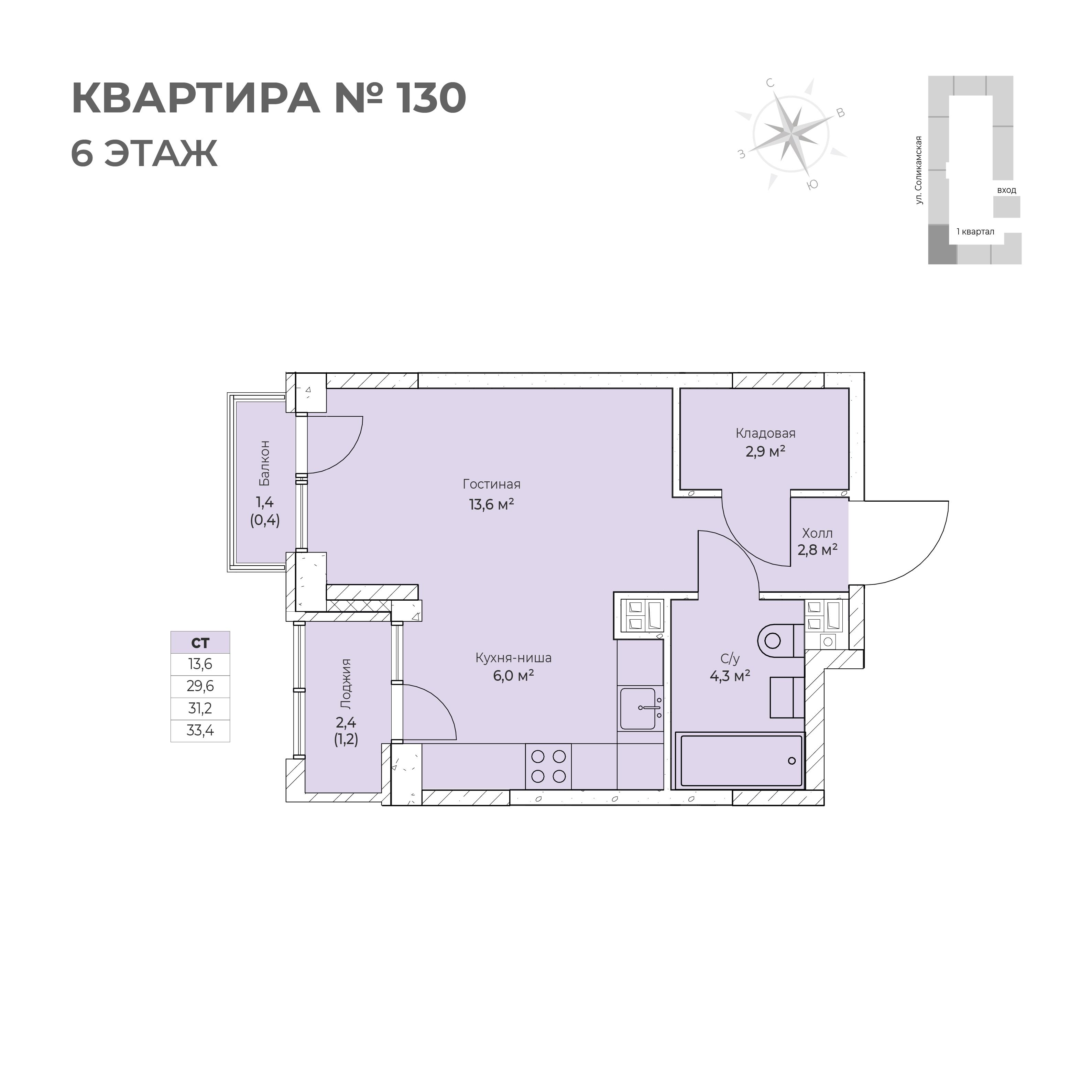 Студия 33 м2 в ЖК Клубный квартал VETLAN (Ветлан) корпус null этаж 6