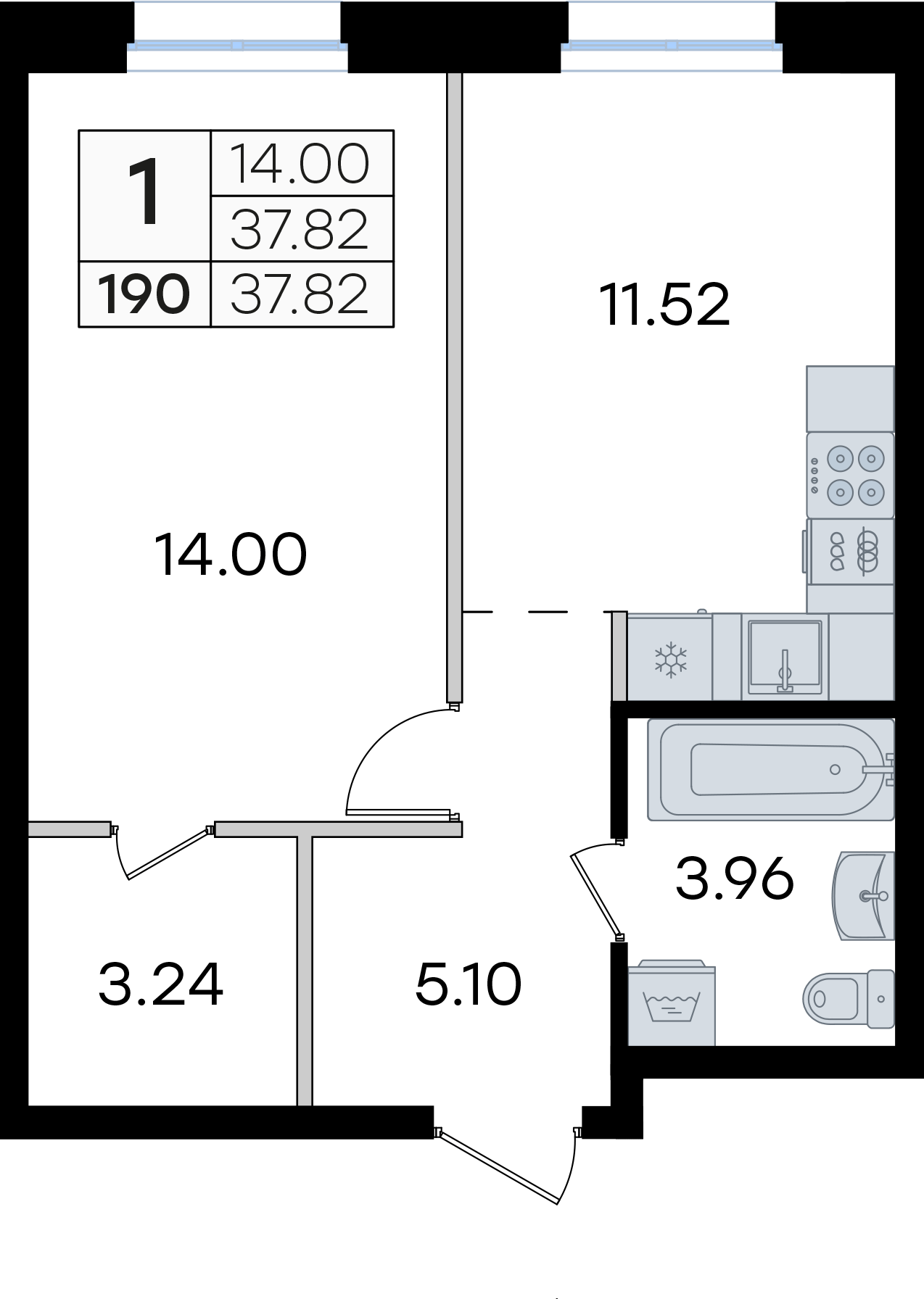 1-комнатная 37 м2 в ЖК GloraX Тухачевского корпус null этаж 1