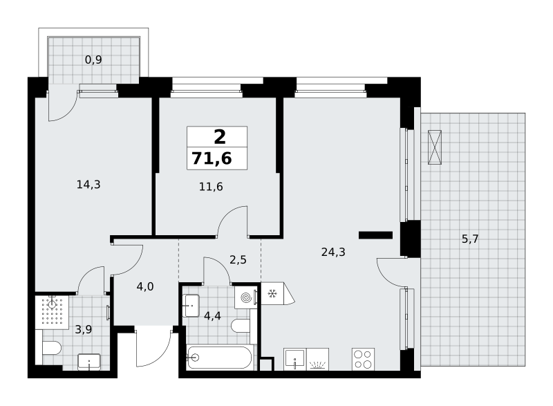 2-комнатная 71 м2 в ЖК Хольм корпус null этаж 2