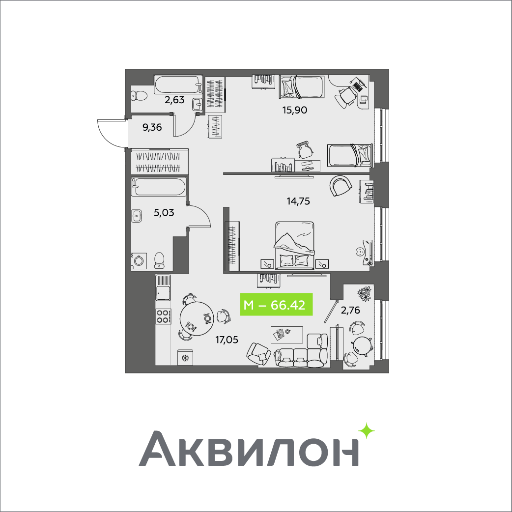 Студия 66 м2 в ЖК Аквилон Shine корпус null этаж 14