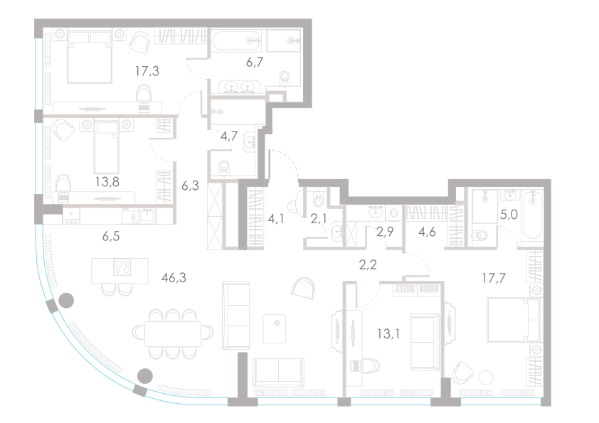 5-комнатная 153 м2 в ЖК River Park Towers Кутузовский корпус null этаж 43