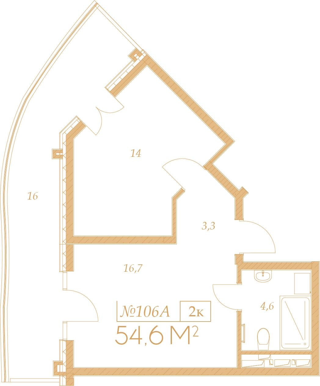 2-комнатная 54 м2 в ЖК Морелло корпус null этаж 9