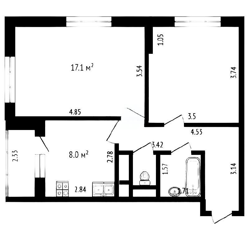 2-комнатная 48 м2 в ЖК undefined корпус null этаж 3