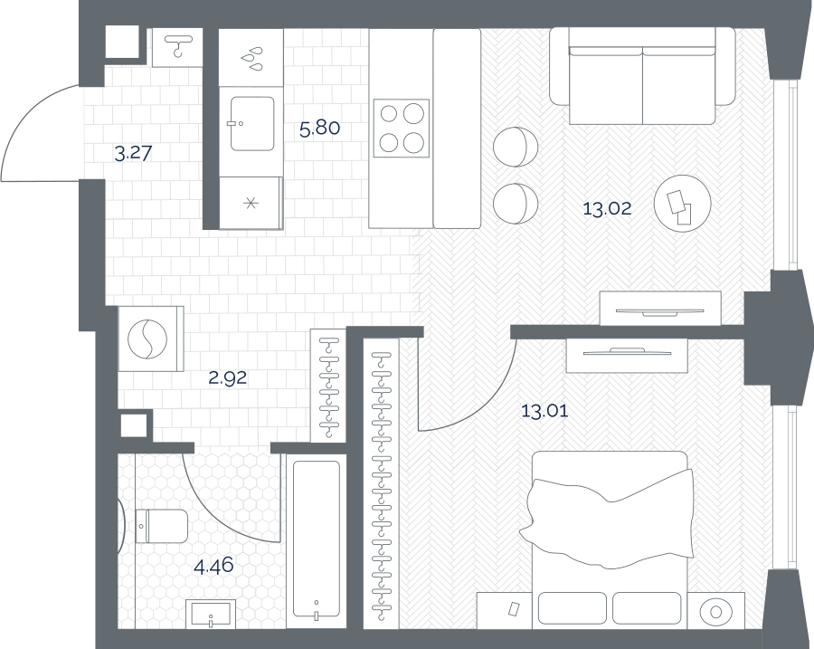 1-комнатная 42 м2 в ЖК TATE корпус null этаж 24