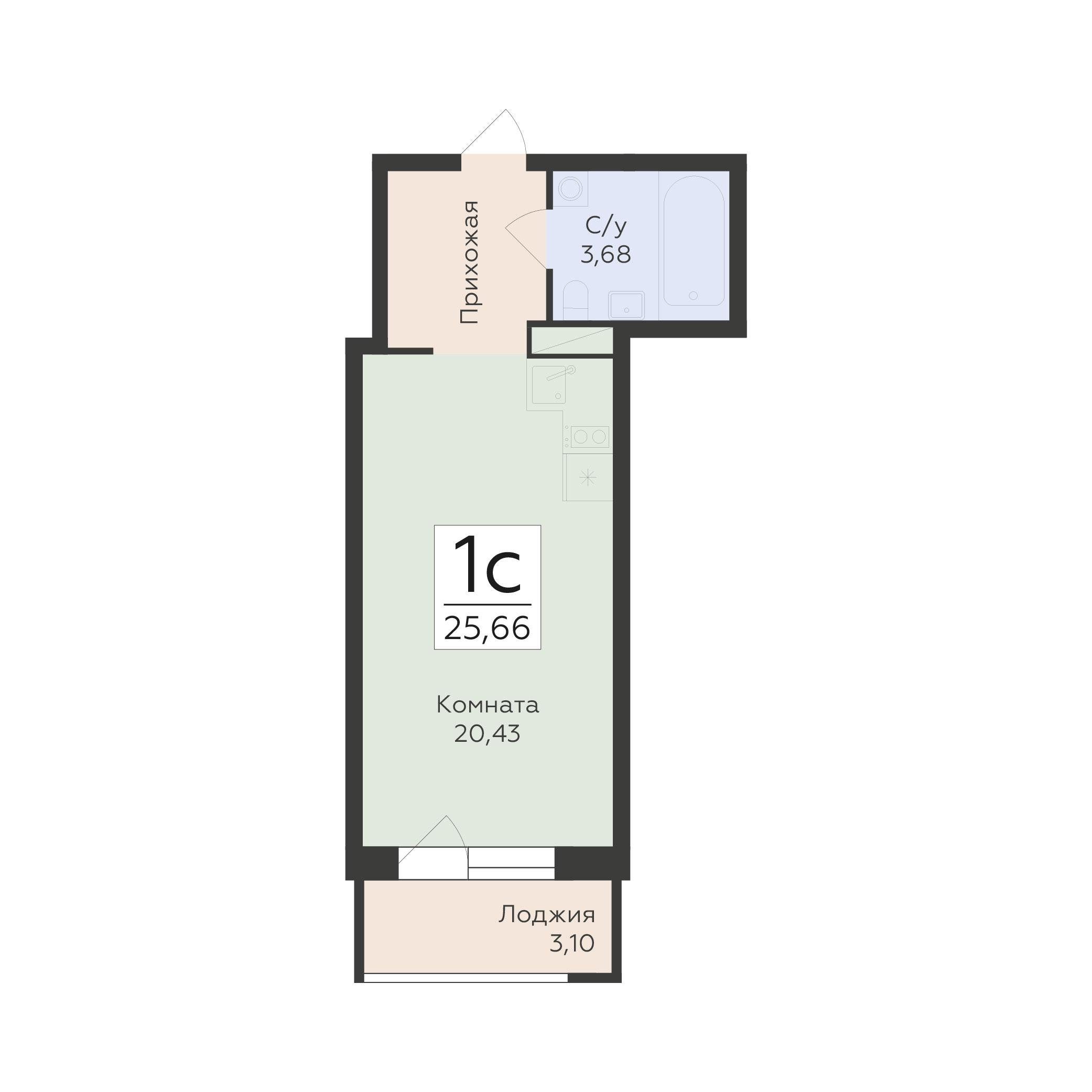 1-комнатная 25 м2 в ЖК Авиапарк корпус null этаж 14