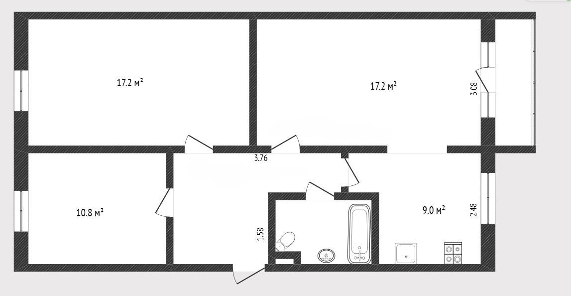 3-комнатная 60.8 м2 в ЖК undefined корпус null этаж 1