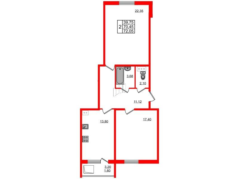 2-комнатная 72 м2 в ЖК Granholm Village корпус null этаж 6