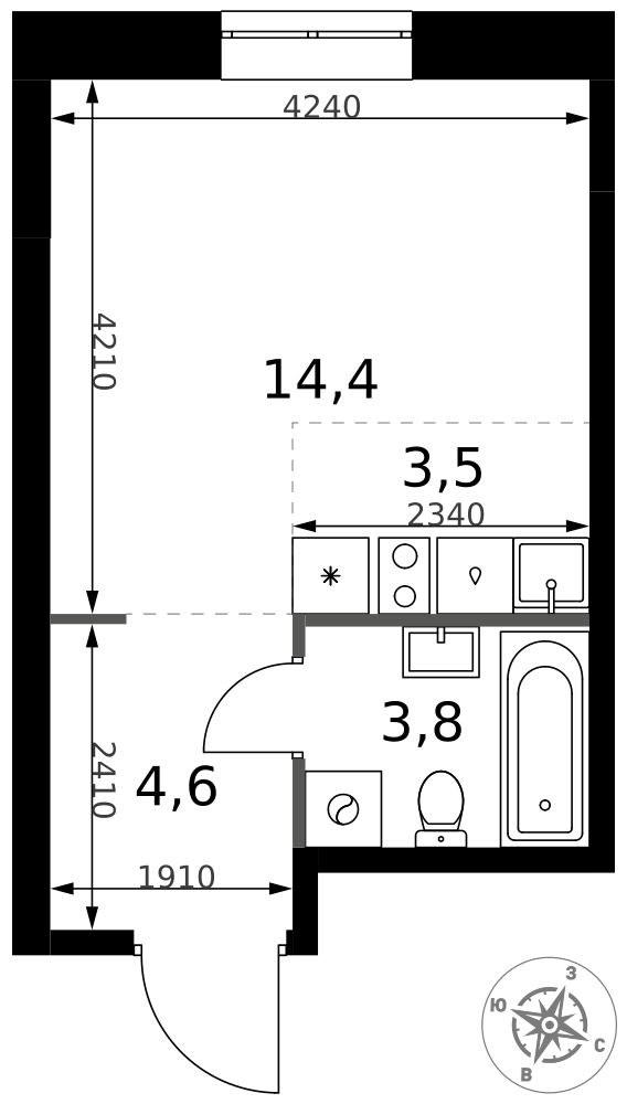 Студия 26 м2 в ЖК 1-й Измайловский корпус null этаж 5