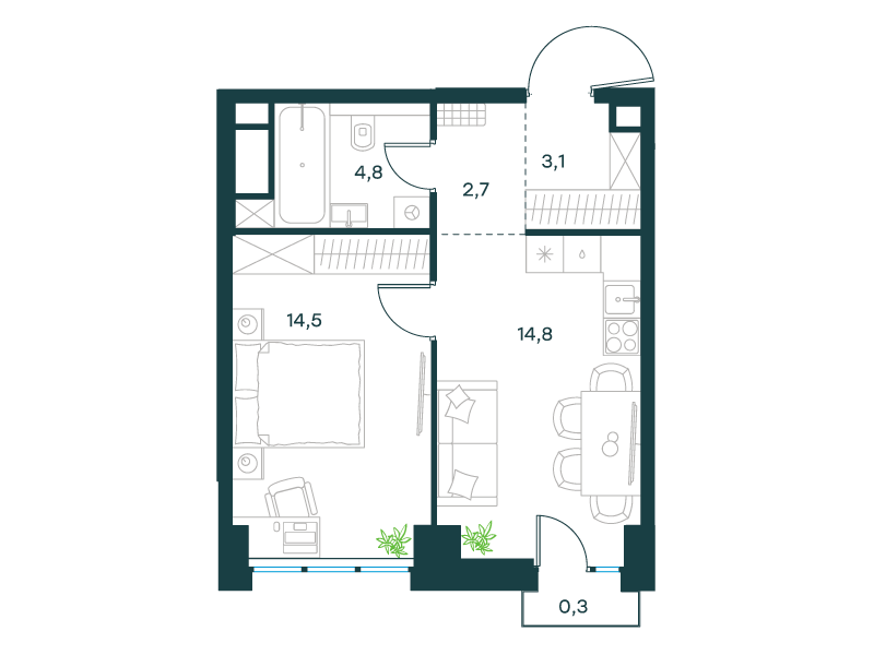 1-комнатная 40 м2 в ЖК Level Селигерская корпус null этаж 4
