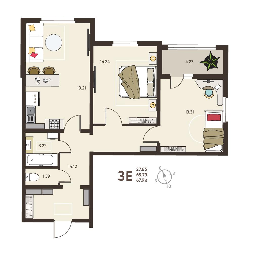 2-комнатная 67 м2 в ЖК Инстеп.Сити корпус null этаж 5