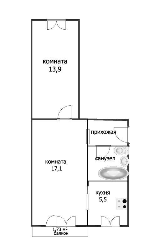 2-комнатная 44 м2 в ЖК undefined корпус null этаж 1