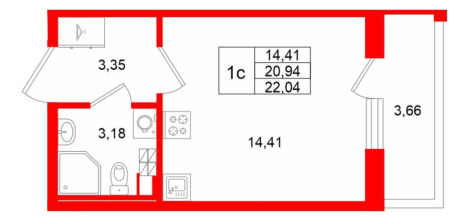 Студия 20 м2 в ЖК Универ Сити корпус null этаж 4