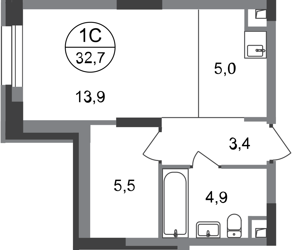 Студия 32 м2 в ЖК Первый Московский корпус null этаж 1